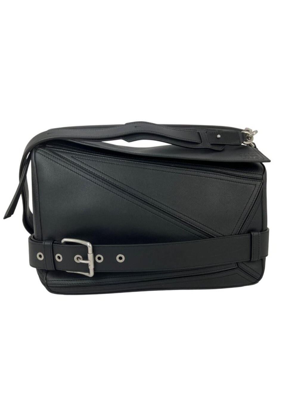 Loewe Men's Large Leather Biker Puzzle in Black Shiny Calfskin Shoulder Bag
